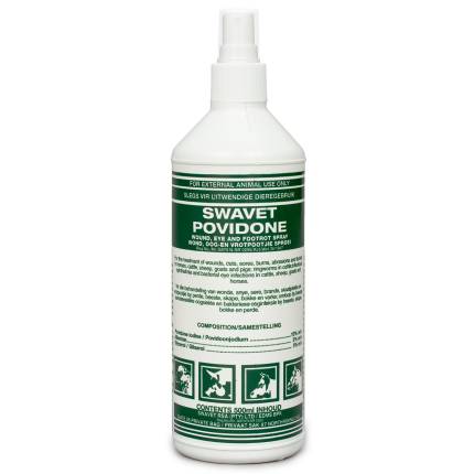 SWAVET Povidone - Versatile livestock wound treatment solution in a 500ml bottle.