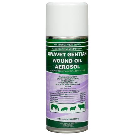 SWAVET Gentian Wound Oil Aerosol - Veterinary Wound Treatment for Livestock - Contains Dichlorophen, Cypermethrin, Chlorocresol, Pine Oil, and Gentian Violet - Packaging: Aerosol Can - Item Code: 100282