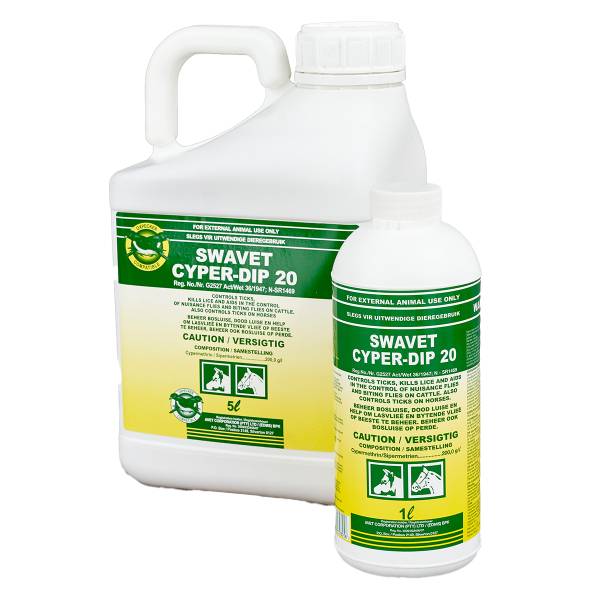 SWAVET Cyper-Dip 20 - Powerful tick and lice control for cattle and horses.