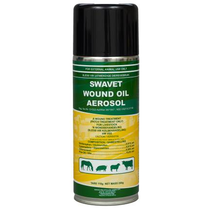 SWAVET Wound Oil Aerosol - Aerosol spray can of SWAVET Wound Oil for effective patch treatment of livestock wounds.